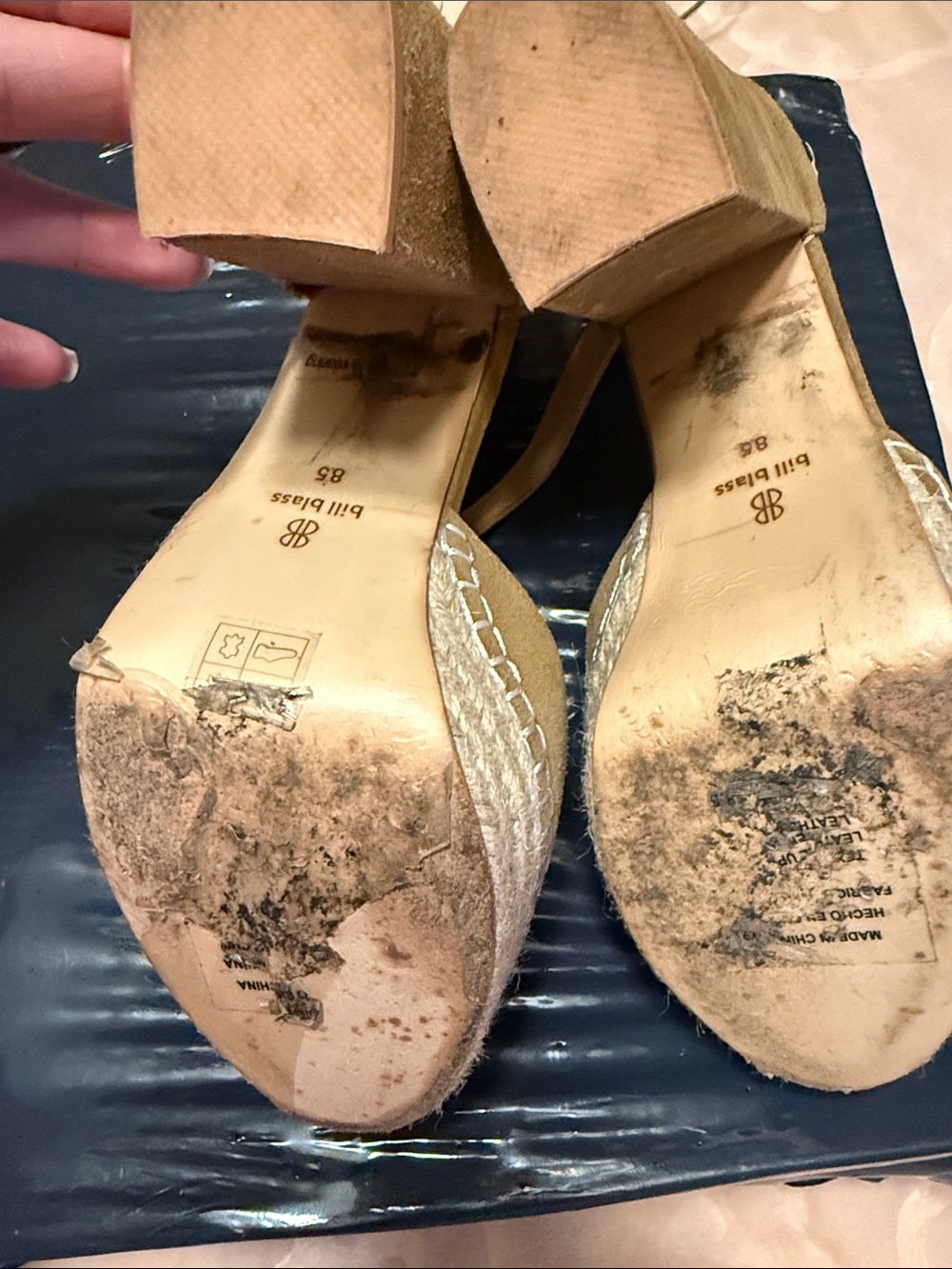 bill blass Tan Suede Wedge Sandals with White Floral Appliqués - Picture 9 of 9